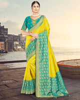 Vishal Prints Dark Yellow Silk Weaving Saree With Zari Border And Tassel