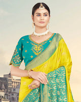 Vishal Prints Dark Yellow Silk Weaving Saree With Zari Border And Tassel
