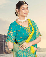 Vishal Prints Dark Yellow Silk Weaving Saree With Zari Border And Tassel