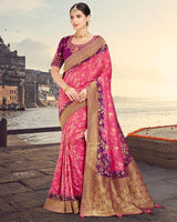 Vishal Prints Hot Pink Silk Weaving Saree With Zari Border And Tassel