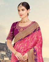 Vishal Prints Hot Pink Silk Weaving Saree With Zari Border And Tassel