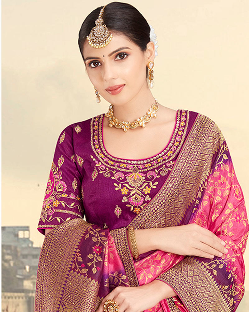 Vishal Prints Hot Pink Silk Weaving Saree With Zari Border And Tassel