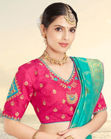 Vishal Prints Turquoise Silk Weaving Saree With Zari Border And Tassel