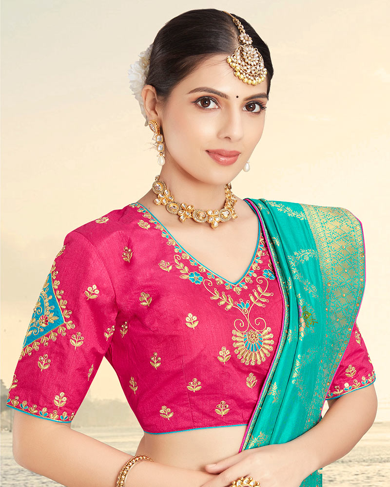 Vishal Prints Turquoise Silk Weaving Saree With Zari Border And Tassel