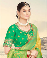 Vishal Prints Yellow Silk Weaving Saree With Zari Border And Tassel