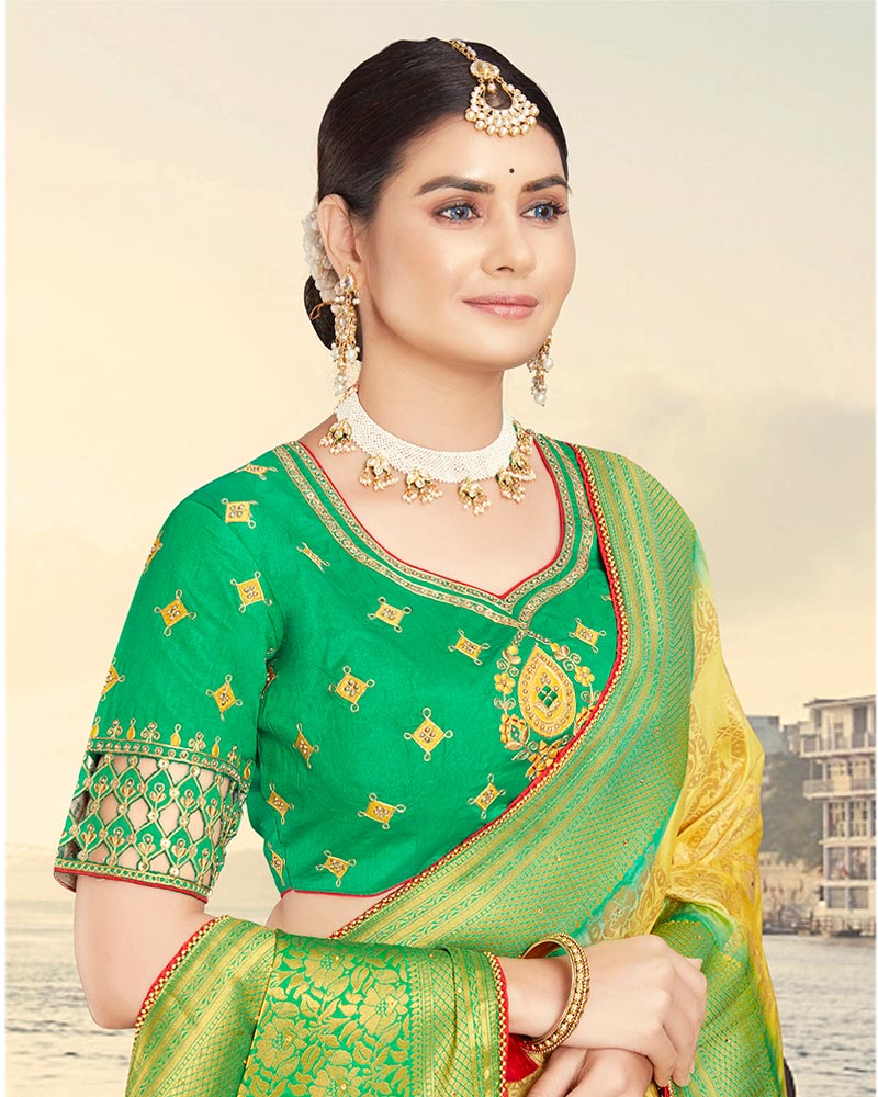 Vishal Prints Yellow Silk Weaving Saree With Zari Border And Tassel