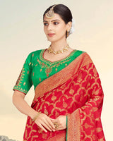 Vishal Prints Dark Red Silk Weaving Saree With Zari Border And Tassel