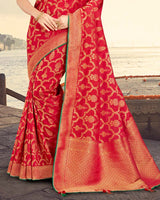 Vishal Prints Dark Red Silk Weaving Saree With Zari Border And Tassel