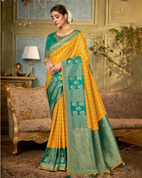 Vishal Prints Dark Yellow Art Silk Weaving And Zari Border Saree With Tassel