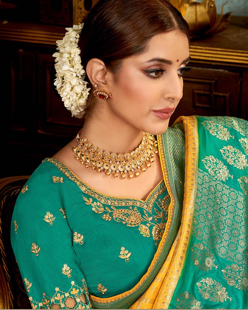 Vishal Prints Dark Yellow Art Silk Weaving And Zari Border Saree With Tassel
