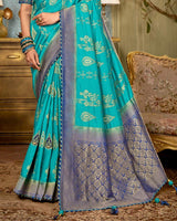 Vishal Prints Dark Turquoise Blue Art Silk Weaving And Zari Border Saree With Tassel