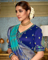 Vishal Prints Dark Turquoise Blue Art Silk Weaving And Zari Border Saree With Tassel