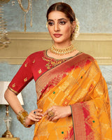 Vishal Prints Golden Yellow Art Silk Weaving And Zari Border Saree With Tassel