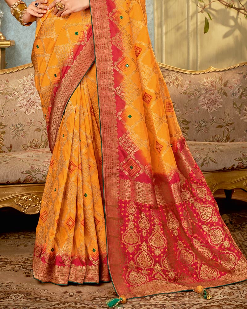 Vishal Prints Golden Yellow Art Silk Weaving And Zari Border Saree With Tassel