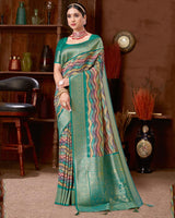 Vishal Prints Rama Green Dola Silk Designer Zari Weaving Saree With Tassel
