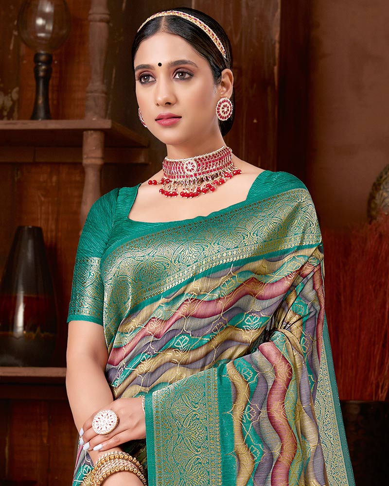 Vishal Prints Rama Green Dola Silk Designer Zari Weaving Saree With Tassel