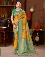 Vishal Prints Mustard Dola Silk Designer Zari Weaving Saree With Tassel