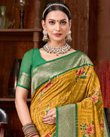 Vishal Prints Mustard Dola Silk Designer Zari Weaving Saree With Tassel
