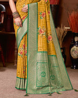 Vishal Prints Mustard Dola Silk Designer Zari Weaving Saree With Tassel