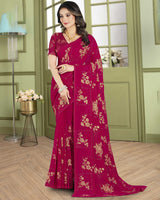 Vishal Prints Shiraz Pink Designer Chiffon Saree With Embroidery Diamond Work And Core Piping