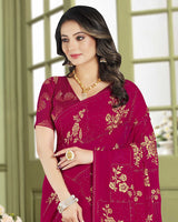 Vishal Prints Shiraz Pink Designer Chiffon Saree With Embroidery Diamond Work And Core Piping