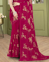 Vishal Prints Shiraz Pink Designer Chiffon Saree With Embroidery Diamond Work And Core Piping