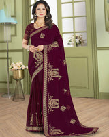 Vishal Prints Castro Red Designer Chiffon Saree With Embroidery Diamond Work And Core Piping