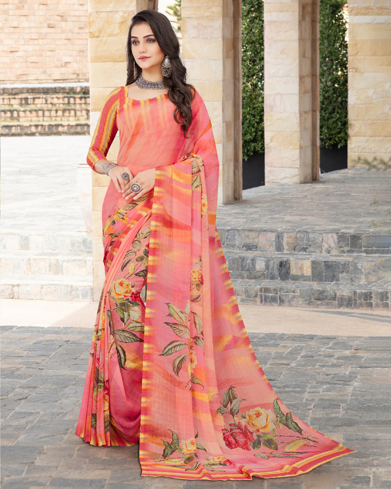 Vishal Prints Peach Digital Print Georgette Patterned Saree