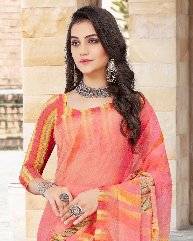 Vishal Prints Peach Digital Print Georgette Patterned Saree