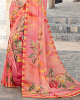 Vishal Prints Peach Digital Print Georgette Patterned Saree