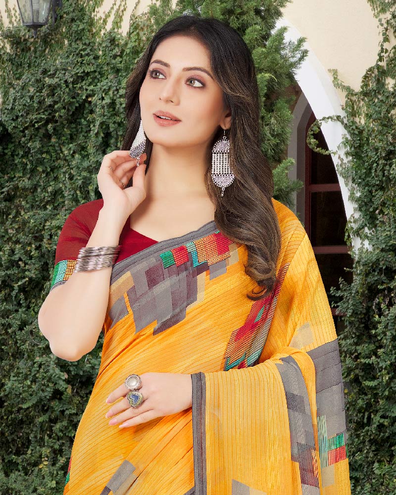 Vishal Prints Light Orange Digital Print Georgette Patterned Saree