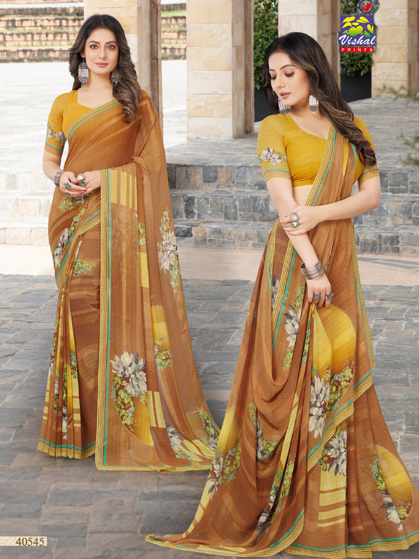 Vishal Prints Brown Digital Print Georgette Patterned Saree