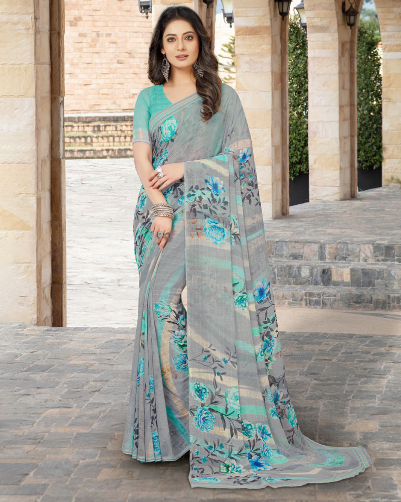 Vishal Prints Grey Digital Print Georgette Patterned Saree