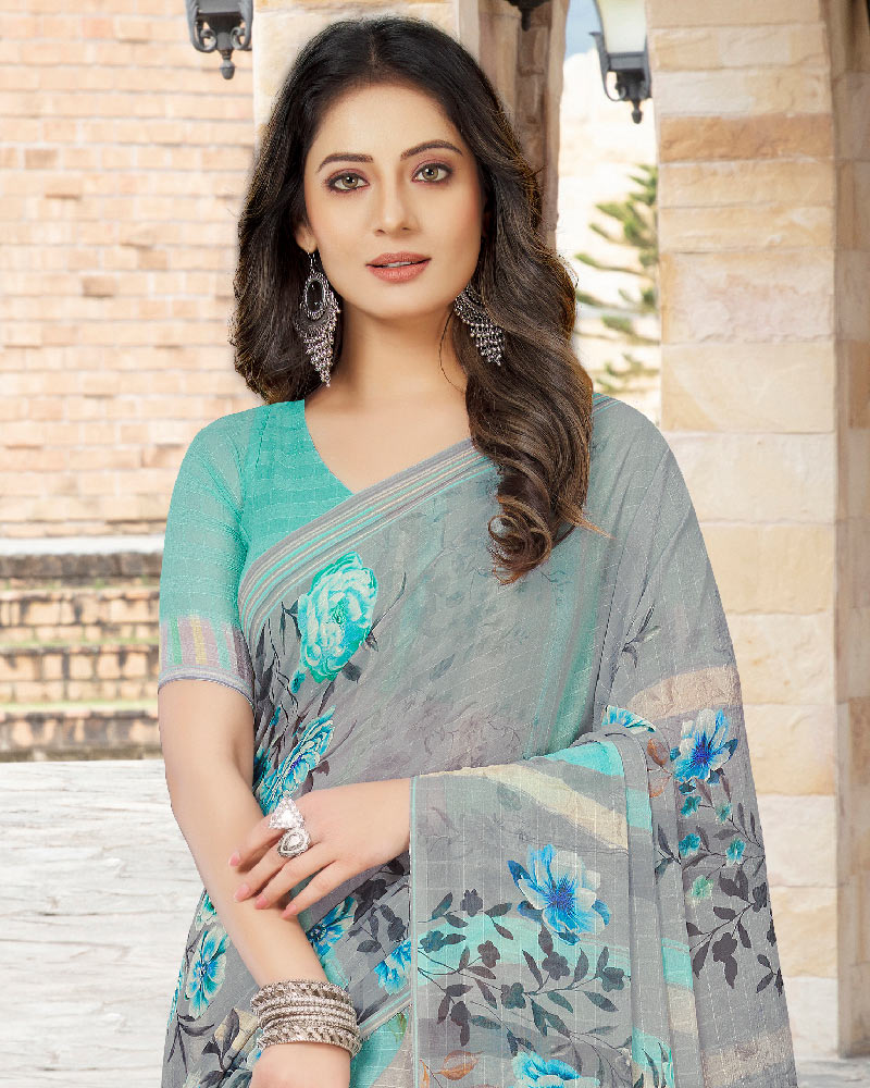 Vishal Prints Grey Digital Print Georgette Patterned Saree