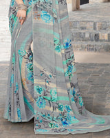 Vishal Prints Grey Digital Print Georgette Patterned Saree