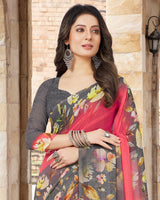 Vishal Prints Rose And Grey Digital Print Georgette Patterned Saree