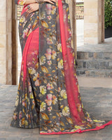 Vishal Prints Rose And Grey Digital Print Georgette Patterned Saree