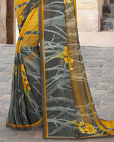 Vishal Prints Mustard And Grey Digital Print Georgette Patterned Saree