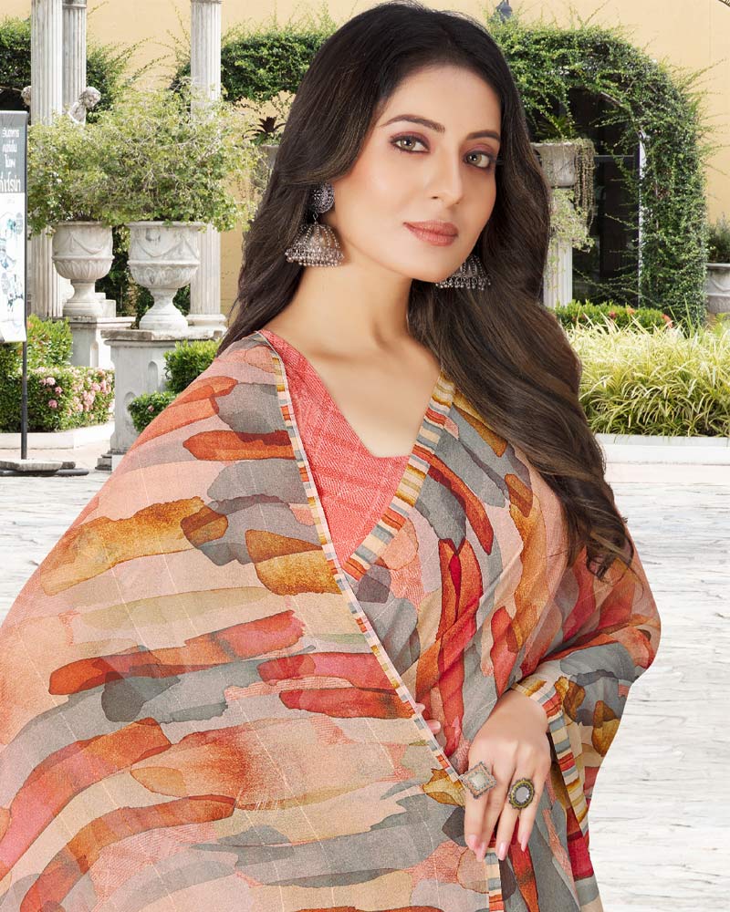 Vishal Prints Brownish Cotton Brasso Saree With Fancy Border