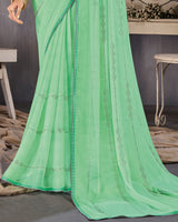Vishal Prints Sea Green Designer Chiffon Saree With Diamond Work And Fancy Piping