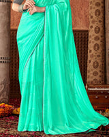 Vishal Prints Aquamarine Designer Chiffon Saree With Diamond Work And Fancy Piping