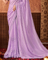 Vishal Prints Lavender Designer Chiffon Saree With Diamond Work And Fancy Piping