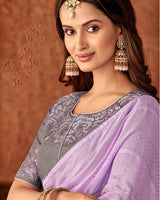 Vishal Prints Lavender Designer Chiffon Saree With Diamond Work And Fancy Piping