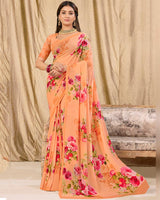 Vishal Prints Light Orange Digital Print Georgette Saree
