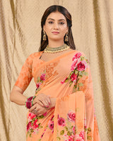 Vishal Prints Light Orange Digital Print Georgette Saree