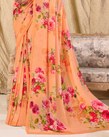 Vishal Prints Light Orange Digital Print Georgette Saree