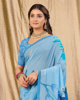 Vishal Prints Sky Blue Digital Print Georgette Saree