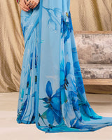 Vishal Prints Sky Blue Digital Print Georgette Saree