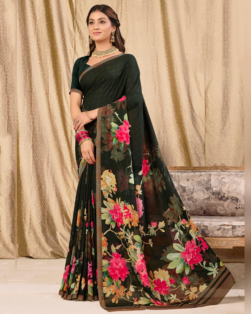 Vishal Prints Black Digital Print Georgette Saree