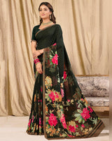 Vishal Prints Black Digital Print Georgette Saree